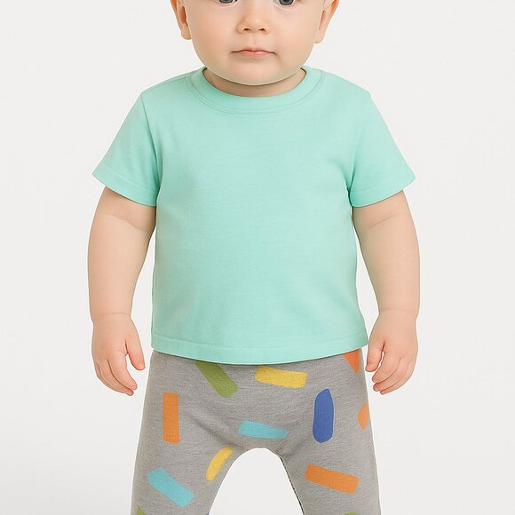 Open Edit Nordstrom Baby Boy Clothes Top & Pants Set 6 Mo Green Multicolor NEW - Picture 1 of 9
